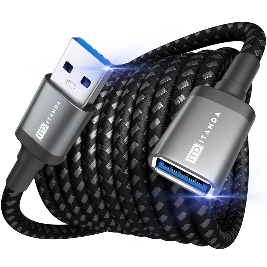 ITD ITANDA 10FT USB Extension Cable USB 3.0 Extension Cord Type A Male to Female5Gbps Data Transfer for Keyboard, Mouse, Playstation, Xbox, Flash Drive, Printer, Camera and More (Grey)