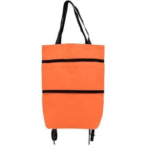 2 in 1 Lightweight Collapsible Shopping Cart,Folding Shopping Bag Cart with Wheels Reusable Shopping BagsWaterproof Trolley Grocery for Fruits Vegetables Women or Men Travel Home Kitchen (Orange)