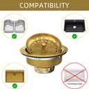 Kitchen Sink Drain Gold Sink Drain Strainer with Fixed Post 3-1/2 Inch Kitchen Drain Assembly with Strainer Basket and Drain Stopper for Standard Kitchen Sink Stainless Steel Brushed Gold