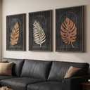 Framed 3D Wood Tropical Botanical Textured Wall Decor Living Room, 24x36 In, 24" W x 36" H x 3Pcs