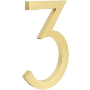 HASWARE Floating House Number 6 inch Stylish Door Numbers Alphabet Plaque Street Home Address Numerals (Golden, 3)