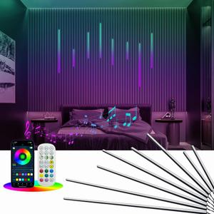 HAMRVL Black RGB+IC Smart Recessed Lighting Kit - 8pcs Wall Panel Lights for Acoustic Panels, APP/Remote Control, Music Sync, Chasing Effects,Slat Wall Lights for Wood Wall Panel, Game Room,Home Decor, 16in＋24in＋32in＋40in
