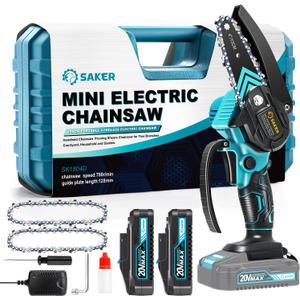Saker Mini Chainsaw,Portable Electric Cordless Chainsaw,Battery Powered,Small Power Handheld Chain Saws Pruning Shears for Tree Branches,Gifts for Men Women(2 Batteries&3 Chains)