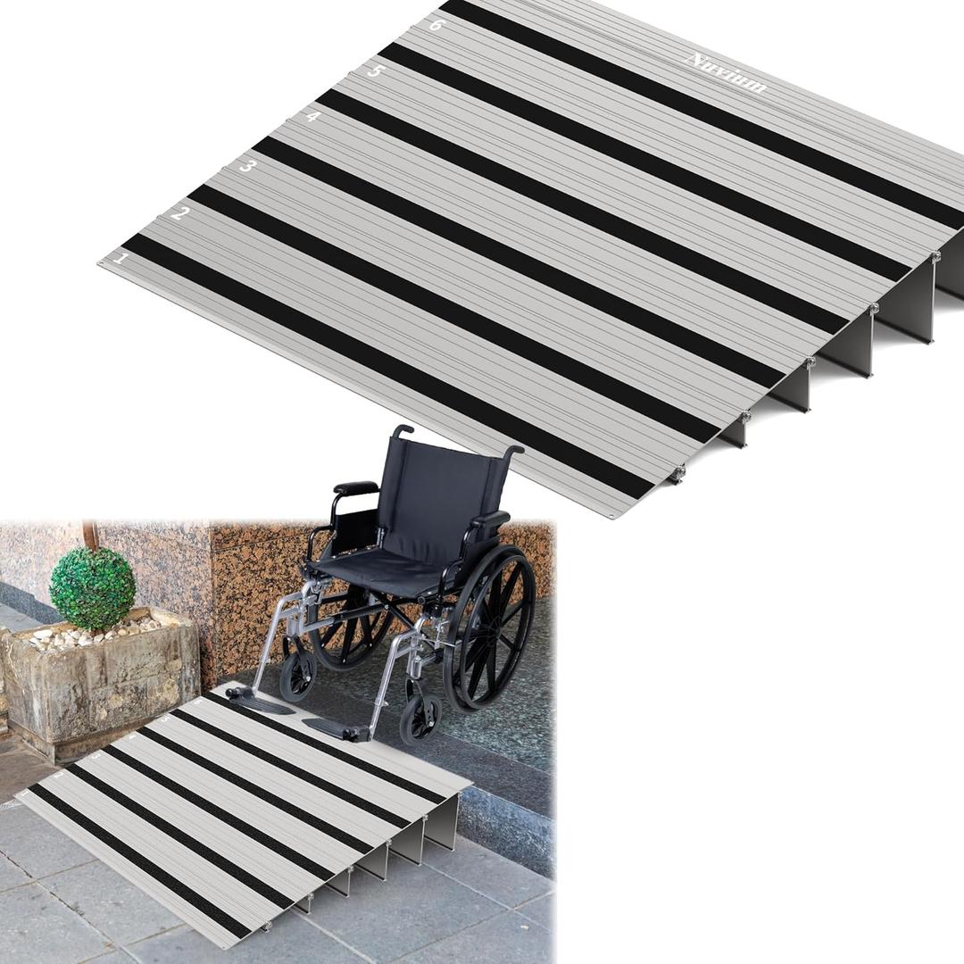 6" Rise Door Threshold Ramp with Updated Fixable Screws, Stable Portable Wheelchair Ramp for Home Steps, Aluminum Door Entry Ramps for Scooters, Power Chairs, Walkers, 800LBS Load Capacity