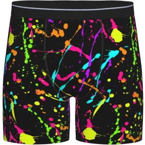 Glow In Dark Splatter Neon Men'S Boxer Briefs Soft Stretch Underwear Fashion Briefs For Men Teens (Large, Black)