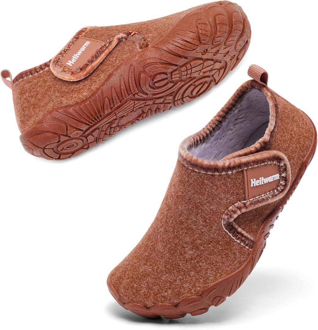 Heiiwarm Toddler Fuzzy Cotton Slippers Non Slip Winter Warm Girls Moccasin Soft Sole Boys Bedroom House Cozy Lightweight Comfy Slippers Brown 10
