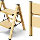 Taranta 2 Step Ladder,Aluminum Lightweight Folding 2 Step Stool with Anti-Slip Wide Pedal,330lbs Capacity Step Ladder for Household,Kitchen,Office - Gold