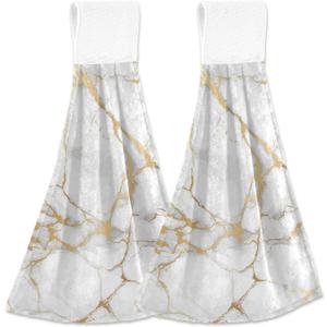 Kitchen Hand Towel White Marble Hanging Tie Towels 2 Pieces Fast Dry Absorbent Soft Touch Used for Home Bathroom Decoration