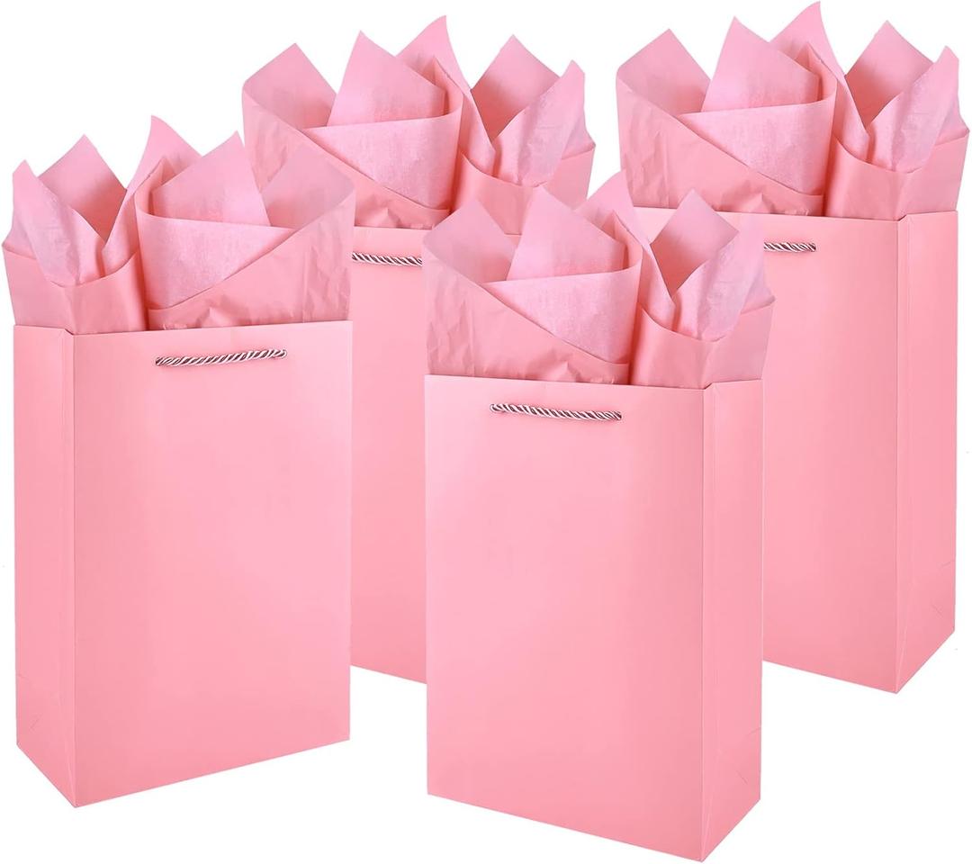 Jutieuo 10 Pack Luxury Pink Gift Bags Medium Size with Tissue Paper, Premium Paper Gift Wrap Bags with Handles for Birthday, Wedding, Holiday, Party - 11" x 8" x 4"