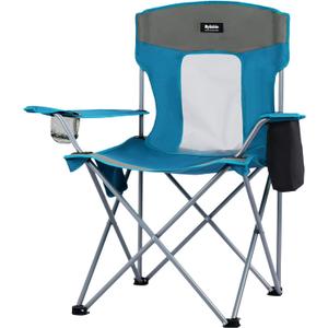 Camping Folding Chair Outdoor Lawn Portable Lightweight Camp Folding Chairs for Adult Outside with Cup Holder, Cooler Pouch & Side Pocket for Camping, Beach, Fishing, Sports or Tailgating Events, Blue