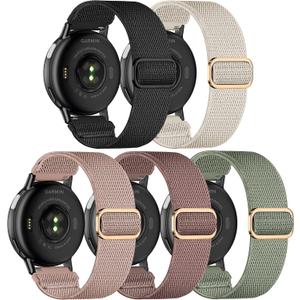 5 Pack Stretchy Nylon Bands Compatible with Garmin Vivoactive 5/Vivoactive 6/Forerunner 55/165 Watch,20mm Soft Elastic Adjustable Replacement Sport Straps for Garmin Venu Sq 2 Women Men