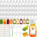 LemonRoad 100 Pcs 2oz Small Plastic Juice Bottles with White Cap Mini Reusable Clear Shot Jar with Lid Scale and Label for Ginger Liquid Drink Milk Beer Coffee Storage Container Portable Travel