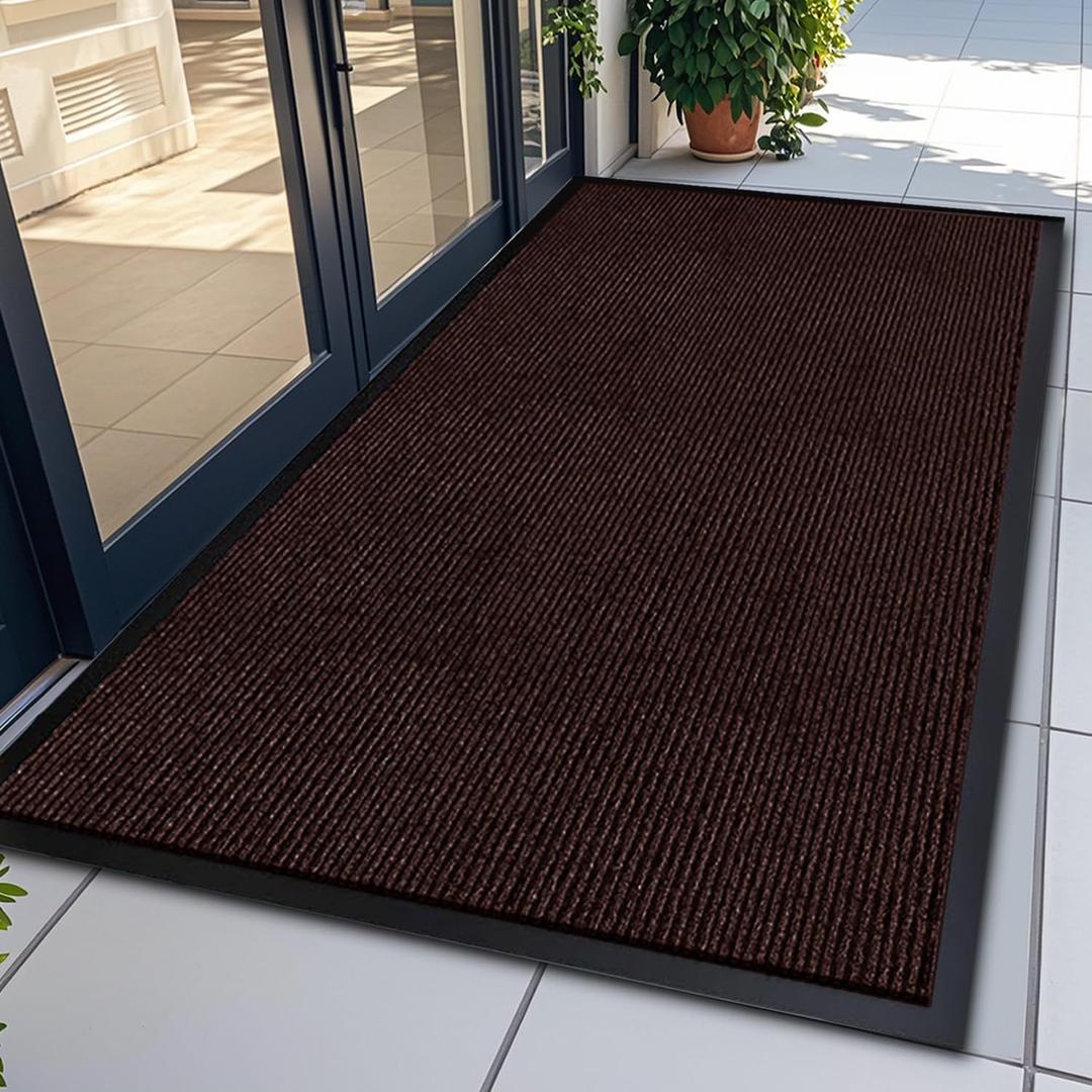 71" x 36" (6' x 3') Indoor Outdoor Door Mat,Large Heavy Duty Entrance Doormat,Non-Slip Rubber Backing Low-Profile Welcome Entrance Mats for Entry, Brown (4' x 5'11" (Rectangular))