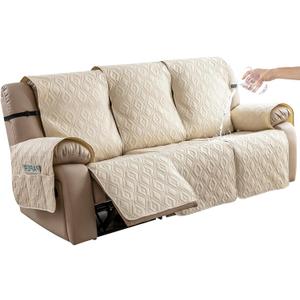Genina Waterproof Recliner Cover - 3 Seater Non-Slip, Washable Sofa Covers for Recliner Couch, Furniture Protector for Dogs & Kids (Beige, Recliner)
