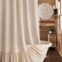 Farmhouse Shower Curtain with Ruffle Hem Linen Beige Shower Curtains for Bathroom Country Vintage Rustic Natural Fabric, 48" W x 72" L