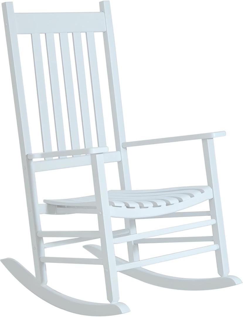 Outsunny Outdoor Rocking Chair, Patio Rocking Chair with Smooth Curves, High Density Wooden Rockers for Lawn Garden Porch, Supports Up to 350lbs, White (1 Pack)