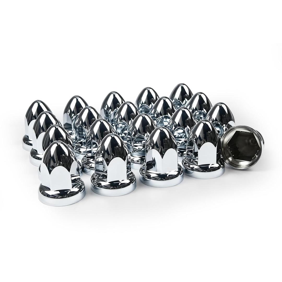 20pcs 33mm x 2-1/2'' Bullet Flanged Lug Nut Covers,ABS Chrome Plastic Push-on Bullet Flanged Lug Nut Covers for Semi Trucks