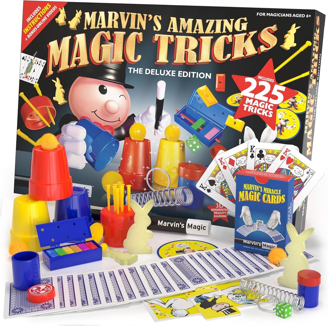 Marvin's Magic - Kids Magic Set - Box of Tricks, Amazing Tricks for Kids - Made Easy Range - Includes Wand, Cards, Much More - Suitable for Ages 6 and Up - 225 Illusions