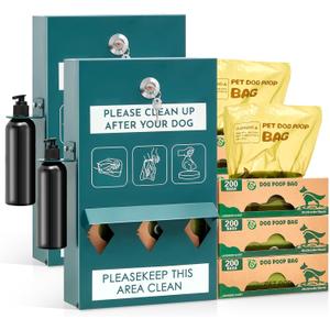 Abbylike 2 Set Outdoor Dog Bag Storage Dispenser with Bags and Hand Sanitizer Bottle Green Poop Station Wall Mounted Dog Waste Container for Pet Waste Wall Home Porch Lawn Yard Fence
