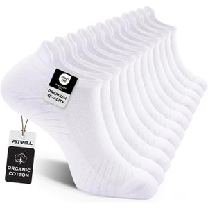 FITRELL 6 Pack Men's Athletic Running Ankle Socks Low Cut Cushioned Wicking Anti-Blister Breathable Sport Socks (Large, White)