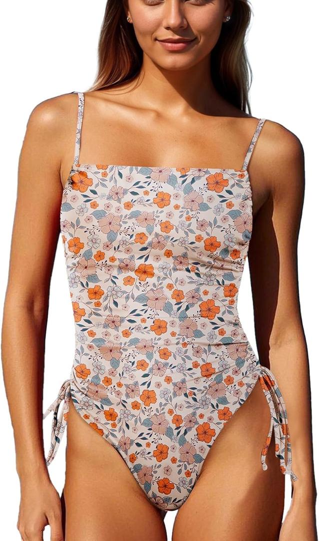 Zando One Piece Swimsuit Women Tummy Control Bathing Suits Cheeky High Cut One Piece Swimsuits Swimwear Tie Side (10-12, Orange Print) Zando One Piece Swimsuit Women Tummy Control Bathing Suits Cheeky High Cut One Piece Swimsuits Swimwear Tie Side (10-12, Orange Print)