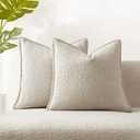 JUSPURBET 18x18 Pillow Covers Set of 2 Decorative Throw Pillow Covers Case for Couch Sofa Bed Soft Boucle Textured Cushion Covers with Hidden Zipper for Home Decor Living Room,Beige