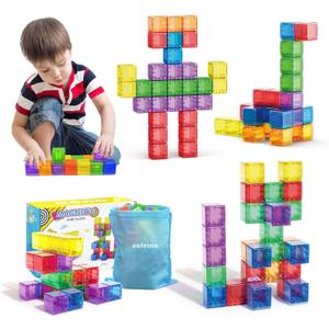 48PCS Magnetic Blocks - 1.38 inch Building Blocks for Toddlers, STEM Building Toy for Kids, Montessori Toys for 3 4 5 6+ Year Old, Magnet Sensory Travel Toys Christmas Birthday Gifts for Boys Girls