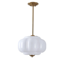 LIGHTLAND Milk Glass Chandelier, 15 Inch Metal Glass Semi Flush Mount Ceiling Light for Kitchen, Corridor, Bedroom, Dining Room (White)