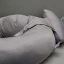 Momcozy Cooling Pregnancy Pillow, Original F Shaped Maternity Pillow for Pregnant Women with Adjustable Wedge Pillow, Full Body Support Pregnancy Pillows for Side Sleeping with Velvet Cover, Light Grey