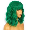 LANICE Green Wig for Women Short Bob Wigs with Bangs Natural Synthetic Wig Shoulder Length Colorful Wigs for Daily PartyUse(12inch,Green)