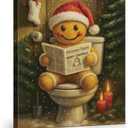 Funny Gingerbread Christmas Bathroom Wall Art Cute Gingerbread Toilet Artwork Vintage Christmas Bathroom Wall Decor for Restroom Washroom 8x10 Inch Canvas Framed