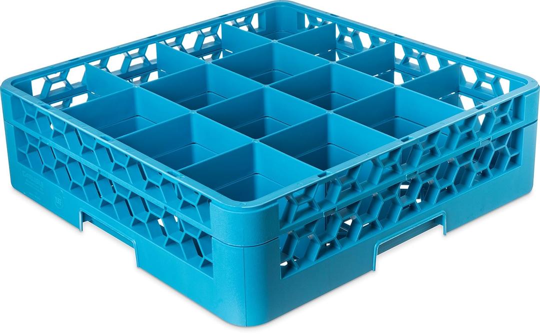 Carlisle FoodService Products Opticlean Glass Rack 16 Compartments with 1 Extender for Kitchens and Restaurants, Plastic, 19.875 x 19.875 x 5.5 Inches, Carlisle Blue