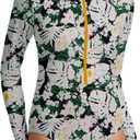 Beautikini Period Swimwear for Teens Long Sleeve One Piece Swimsuit UPF50+ Rash Guard Bathing Suit for Girls,Women (Small, Dark Green Leaf)