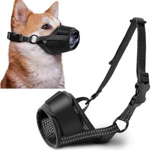 Dog Muzzle, Soft No Barking Adjustable Mesh Muzzles for Medium Sized Dogs Anti Chewing, Breathable No Bite Muzzle for Beagle Corgi, etc, Suit for Grooming Vet Visits Allows Panting Drinking L