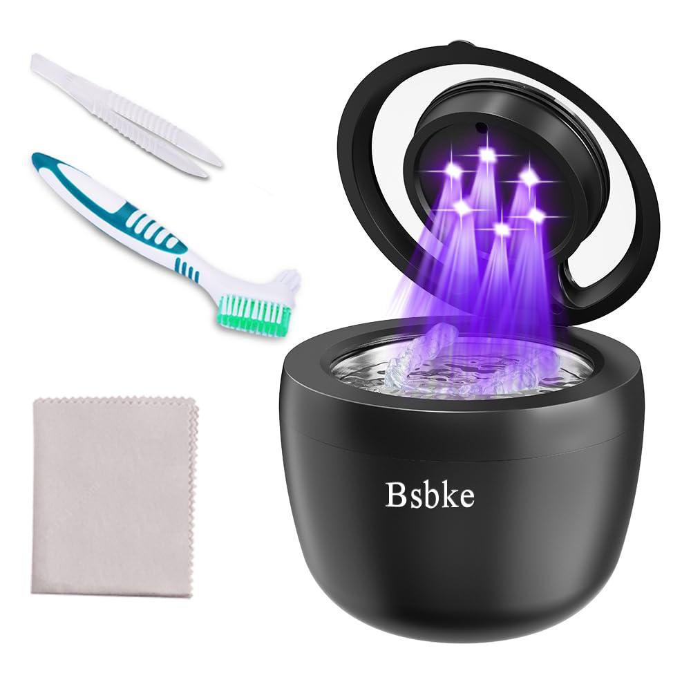 Ultrasonic Retainer Cleaner 45kHz Dental Cleaning Machine With 6 U/V Lights Adjustable Buzzer Alarm 200ML Capacity Black