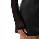 SOFIA'S CHOICE Women's Sheer Mesh Top Long Sleeve See Through Shirts Mock Neck Sexy Fitted T Shirt Black X-Large (Black, XL)