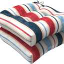 LVTXIII Outdoor/Indoor Tufted Seat Cushion, Decorative Wicker Chair Pads All Weather Seat Cushion Sets for Patio Garden Home Office Furniture, 19"x19"x4", Round Back, Pack of 2, Stripe Red Blue