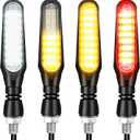 Benlari 4PCS Flowing Motorcycle Turn Signals With Running Lights, Front & Rear Turn Signal Brake Light 12V Fit for Harley Honda Yamaha Triumph, White/Red/Amber