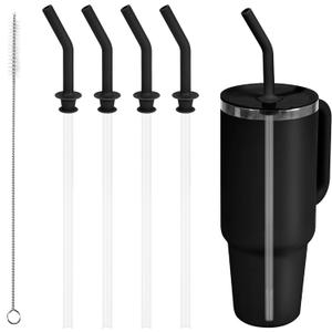 4 PCS Press In Straw fit Hydroflask, Tumbler Accessories for Hydro Flask Tumbler, Straws Replacement for 40 oz tumbler, fit Hydroflask 20/28/32 oz, Black