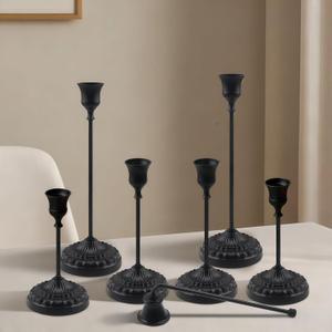 BEAHOT Matte Black Candle Holders Set of 6 with Matching Candle Snuffers Elegant Non-Slip Candlestick Holders for Christmas Decorations Wedding Centerpiece, Dining Table & Home Gift Display