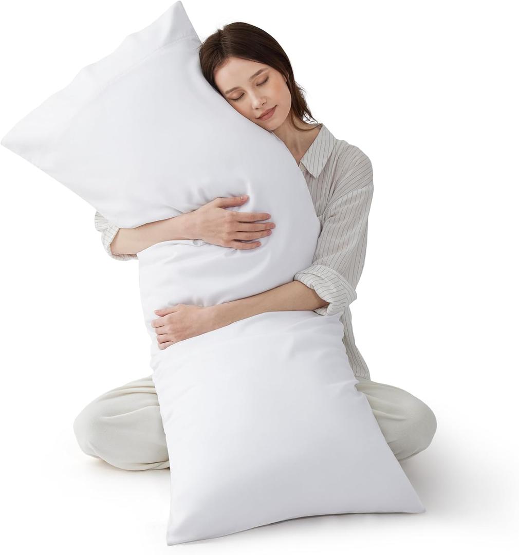 Bedsure Body Pillow Cover, Cooling Body Pillow Pillowcase for Hot Sleepers, Rayon Derived from Bamboo White Pillowcase, PureWoven Silky Soft Long Pillow Case Cover with Envelope Closure, 20x54 Inches