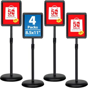 4 Packs 8.5x11 Inch Sign Stand - Adjustable Floor Standing Sign Holder, Pedestal Poster Stand for Vertical & Horizontal Display, Outdoor & Indoor Use for Business & Store Signage - Black