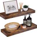 INHABIT UNION Rustic Brown Floating Shelves for Wall，24in Wall Mounted Display Ledge Shelves Perfect for Bedroom, Bathroom, Living Room and Kitchen Decoration Storage (Rustic Brown, Set of 2)