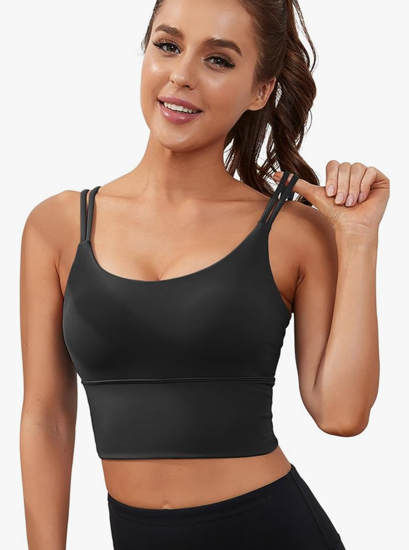 Everrysea Sports Bras for Women High Support Longline Workout Tank Tops Built in Bra Strappy Yoga Padded Crop Top Size S