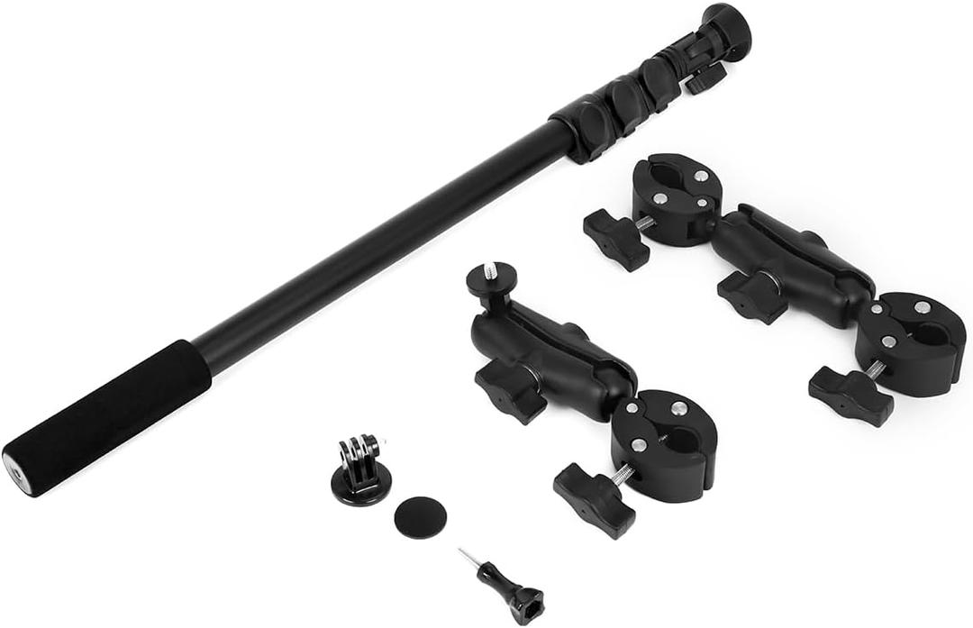 Motorcycle Bike Handlebar Double clamp Mount Invisible Selfie Stick Super Camera Clamp 360Rotating Extendable Ballhead Magic Arm 60'' for Insta360 ONE X3 X2 X RS R Go 2 3 Action Camera, Black