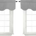 Turquoize Dove Grey Valance for Windows Room Darkening Scalloped Valance for Living Room/Bedroom Rod Pocket Basement Valance for Small Window, 52" x 18" Inches, 2 Panels, Dove Gray