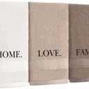 FuWeave 3 Pcs Farmhouse Decorative Hand Towels for Bathroom and Kitchen Rustic Embroidered Cotton Hand Towels Decorative Set for Boho Bathroom Decor(Brown,Home,Love,Family)
