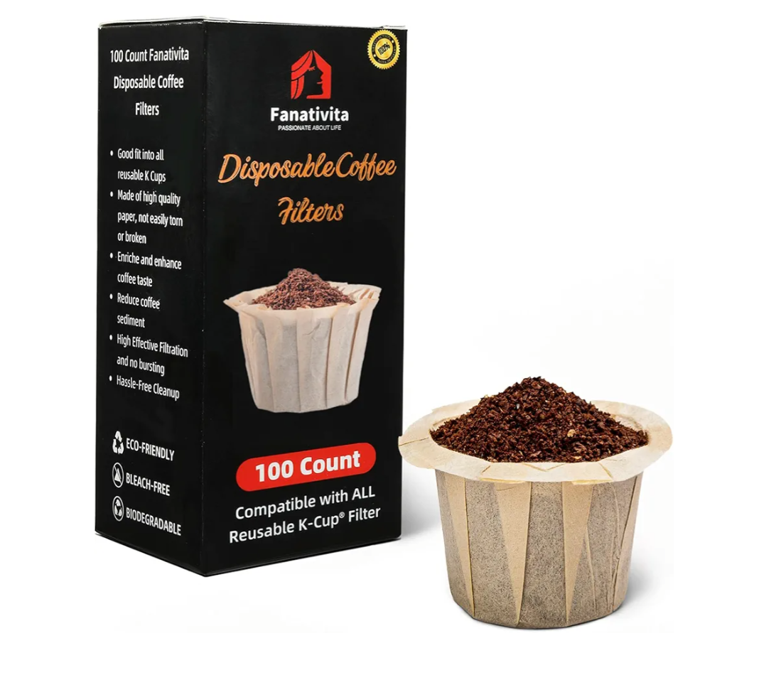 100 Count Fanativita K Cup Coffee Filters Disposable for Keurig Single Cup, Compatible with All Reusable K Cups (Unbleached)