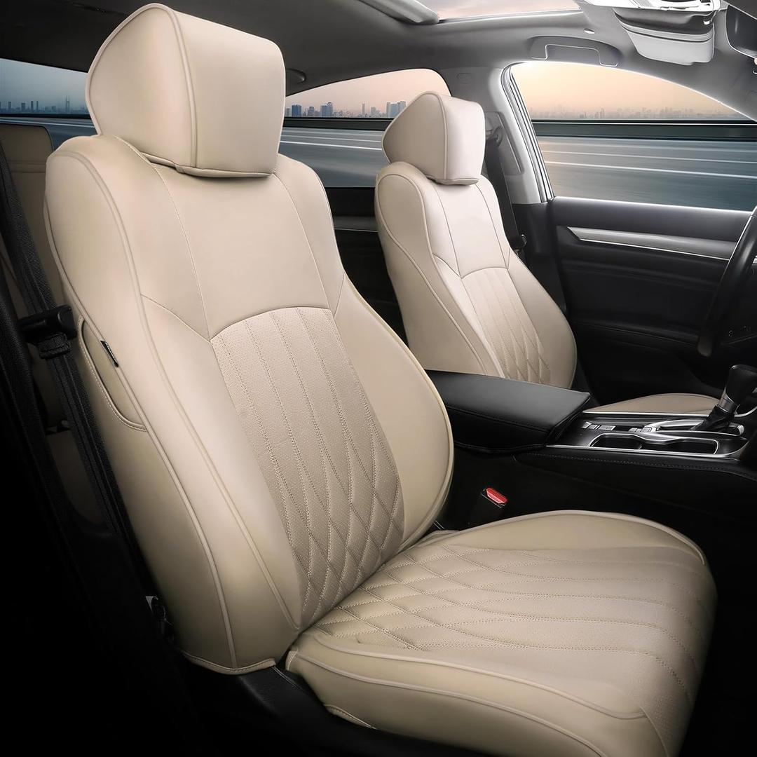 Custom for Honda Accord Seat Covers 2023 2024 2025 LX, Faux Leather Car Seats Cover Full Set (Rear Row W/40/60 Split Backrest)-Beige