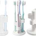 3 Pack 360 Rotating Toothbrush Holder for Bathroom, 4-Slot Toothbrush Storage Organizer with Non-Slip Base, Compact Toothbrush Bathroom Countertop Holder for Family Tooth Brushes, White